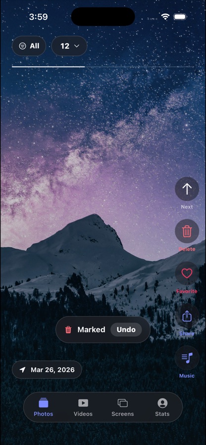 Drift delete-picks review screen with marked photos